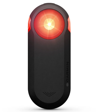 Garmin Varia RTL515 vista frontale con luce posteriore ad alta visibilità e radar integrato.