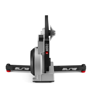 Rullo interattivo Elite Justo 2 vista frontale con cassetta installata per allenamento indoor