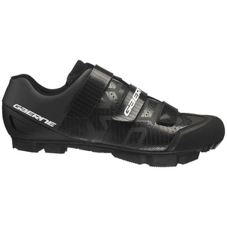 Scarpa da ciclismo Gaerne Laser nera per MTB, con chiusura a triplo strap in velcro, design aerodinamico e suola con tacchetti per trazione off-road.