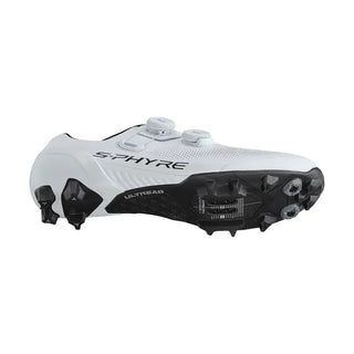 Scarpa Shimano S-Phyre SH-XC903 MTB bianca laterale destra con doppia chiusura BOA e suola ULTREAD per alte prestazioni fuoristrada.