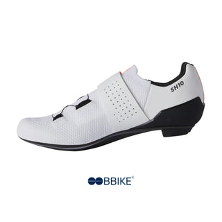 Lato sinistro scarpa ciclismo DMT SH10 bianca con scritta SH10, mix di stile e tecnologia per ciclisti esigenti e amanti della velocità.