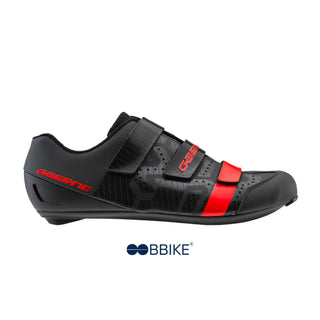 Scarpa ciclismo su strada Gaerne Record nera vista laterale destra con chiusura a strappo e design racing rosso, perfetta per ciclisti amatoriali e semi-professionisti - scarpa leggera e traspirante con suola rigida in nylon.