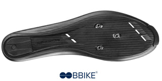 Suola in carbonio della scarpa ciclismo Gaerne Tornado Nero con attacchi a 3 fori, ideale per bici da corsa e compatibile con pedali Look – massimo trasferimento di potenza e grip professionale