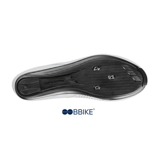 Suola in carbonio ultra rigida delle scarpe da ciclismo Gaerne Tuono bianche, compatibile con tacchette a 3 viti, pensata per garantire trasferimento di potenza ottimale su bici da corsa.