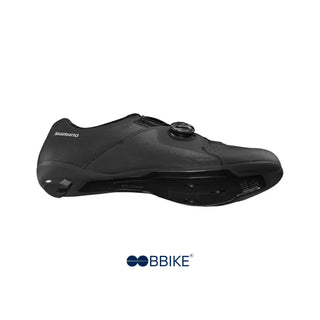 Profilo laterale scarpa Shimano RC300 da bici da corsa, colore nero con sistema di chiusura BOA.
