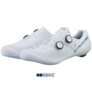 Scarpe ciclismo Shimano S-Phyre RC903 bianche con doppio rotore BOA, design racing minimalista e tomaia traforata per massima traspirabilità – calzature top di gamma per bici da corsa.