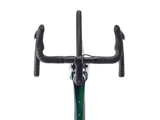 Bicicletta da corsa Trek Domane SL 6 Gen 4 verde scuro dettaglio manubrio e comandi vista frontale | BBIKE