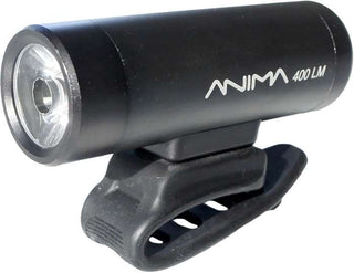 Fanale anteriore Anima 400 lumen con corpo in alluminio e supporto manubrio in silicone, luce LED ricaricabile via USB per bici da corsa e MTB.